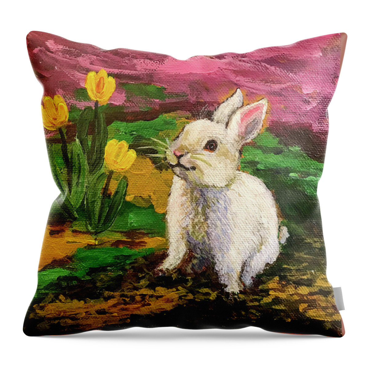 Original Painting Throw Pillow featuring the painting Happy Hoppy Easter by Sherrell Rodgers