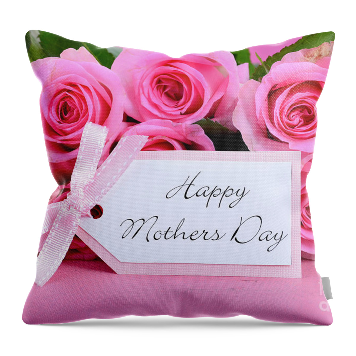 Background Throw Pillow featuring the photograph Happy Mothers Day Pink Roses background. by Milleflore Images
