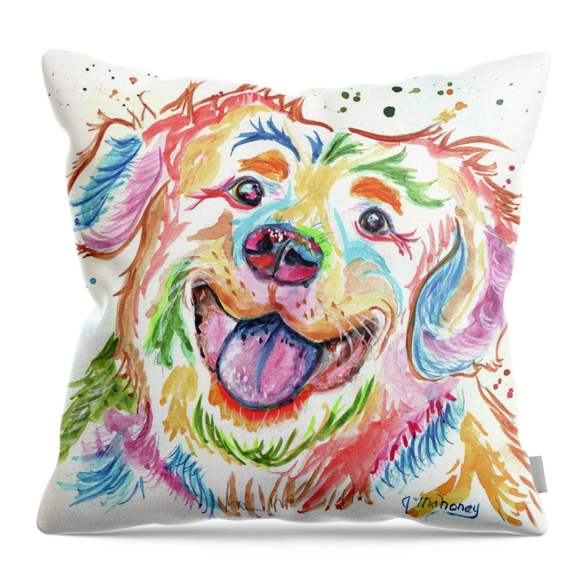 Dog Throw Pillow featuring the painting Happy Puppy by Jeanette Mahoney