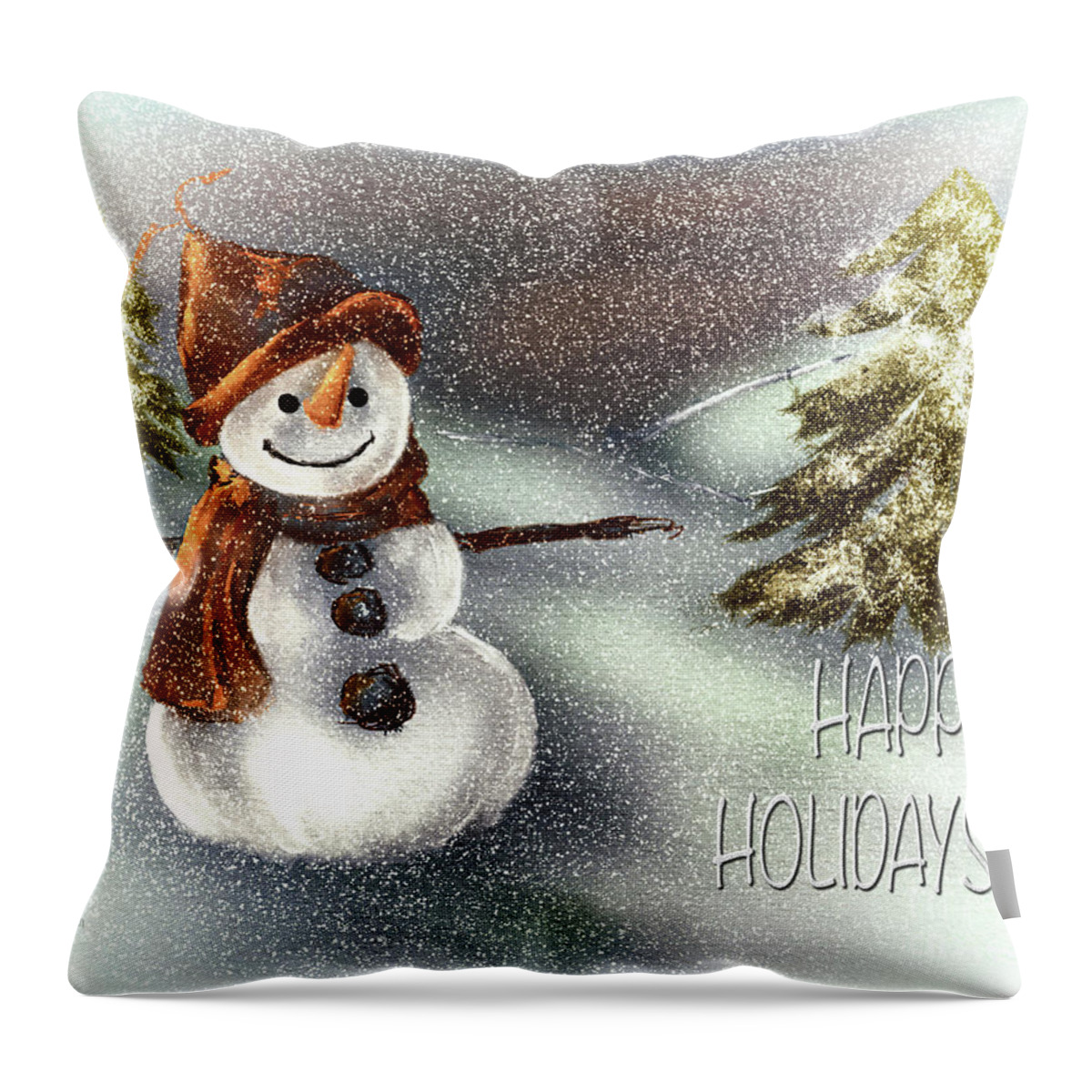 Happy Holidays Throw Pillow featuring the digital art Happy Snowman Happy Holidays by Lois Bryan