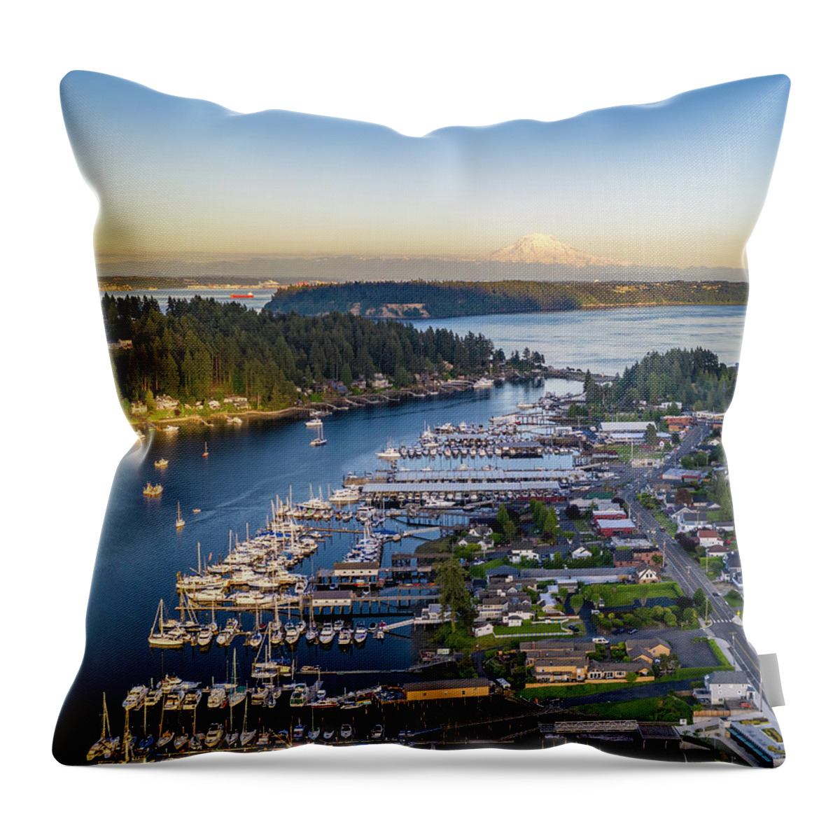 Drone Throw Pillow featuring the photograph Harbor Boats 4x5 by Clinton Ward