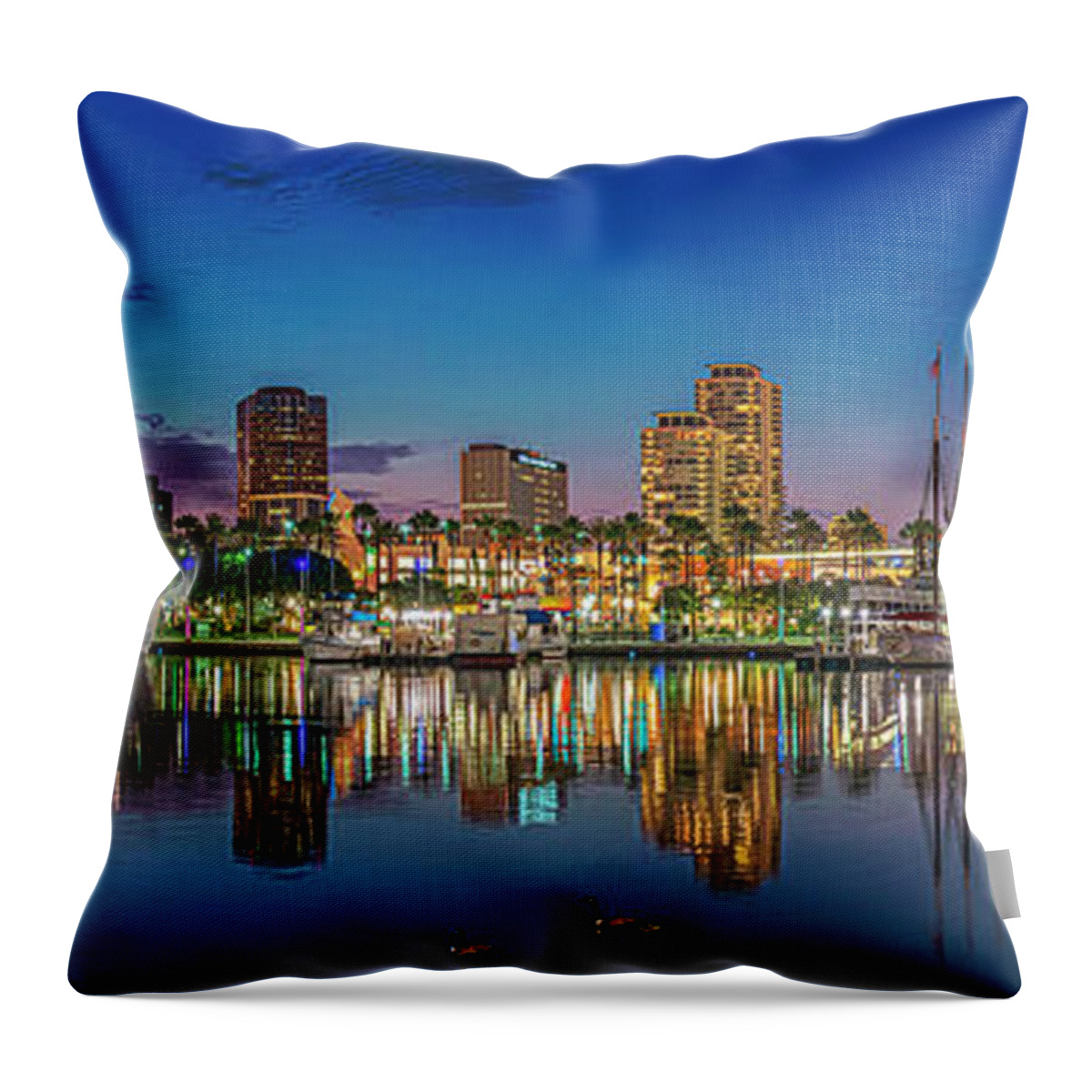 Long Beach Throw Pillow featuring the photograph Harbor Magic Hour Cityscape Vista by David Zanzinger