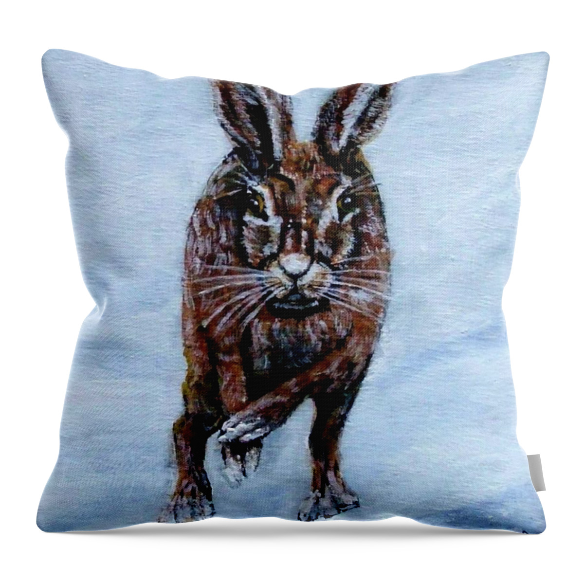 Hare Throw Pillow featuring the painting HARE Running by Mackenzie Moulton