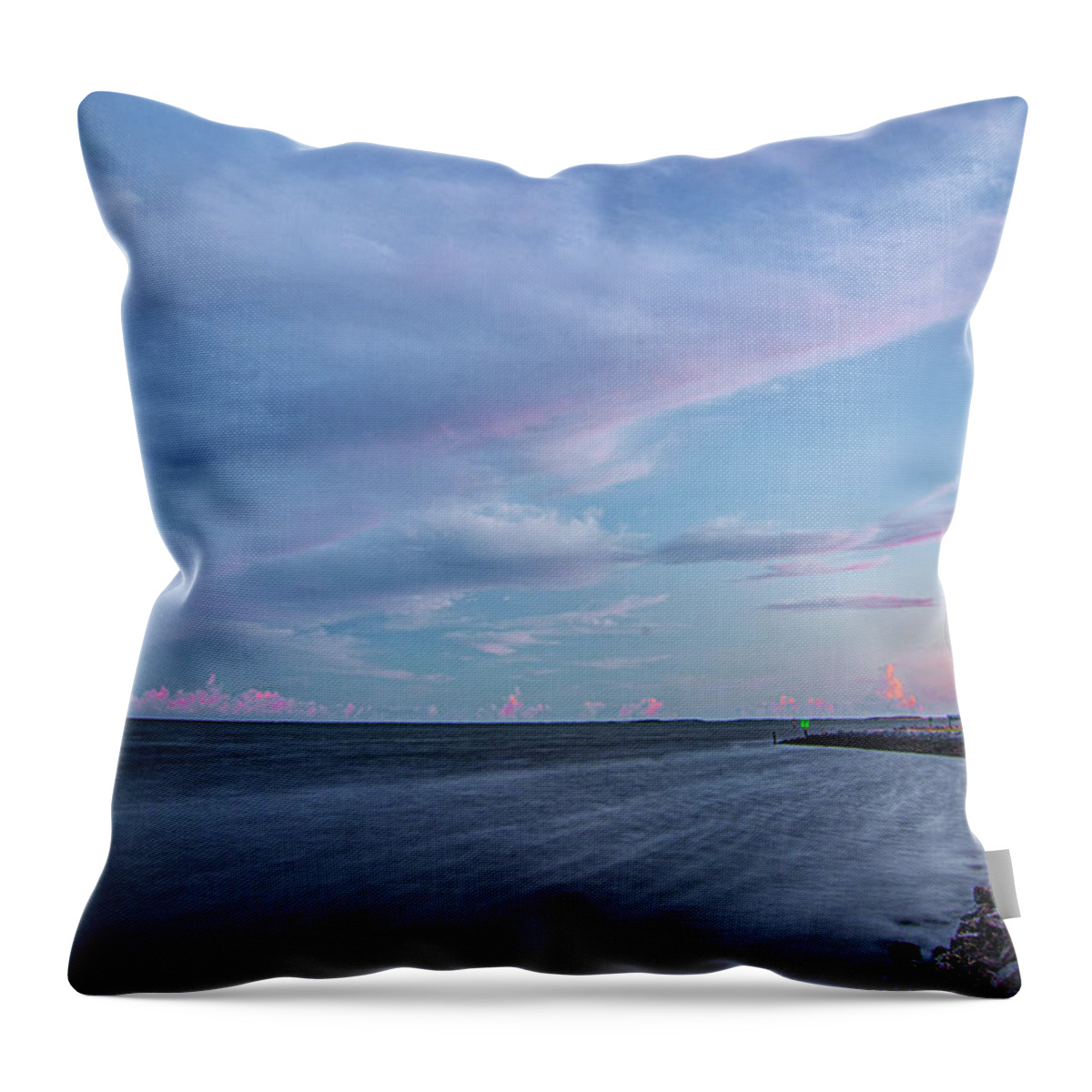 Sunset Throw Pillow featuring the photograph Harkes Island Sunset Over Core Sound by Bob Decker