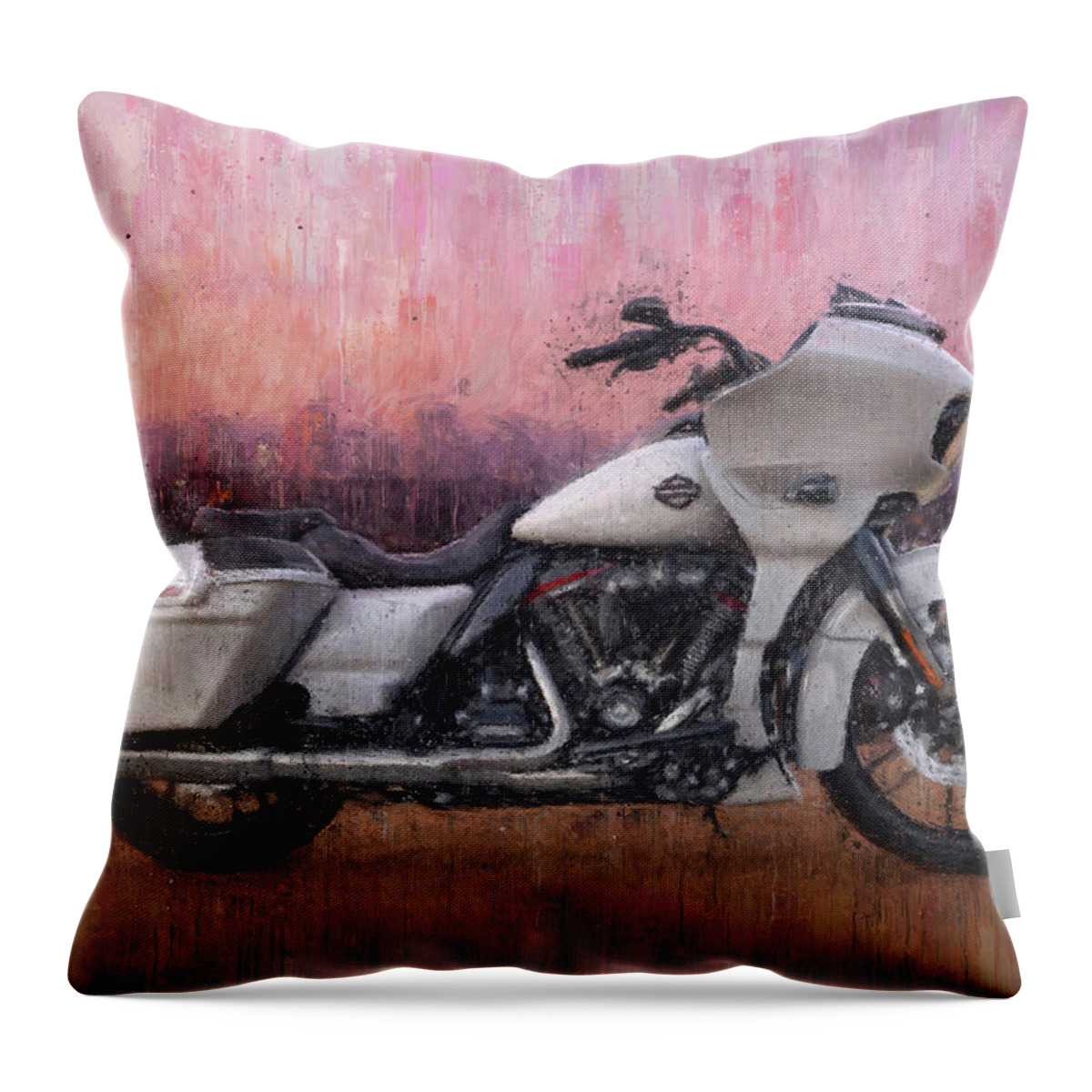 Motorcycle Throw Pillow featuring the painting Harley-Davidson STREET GLIDE white Motorcycle by Vart by Vart