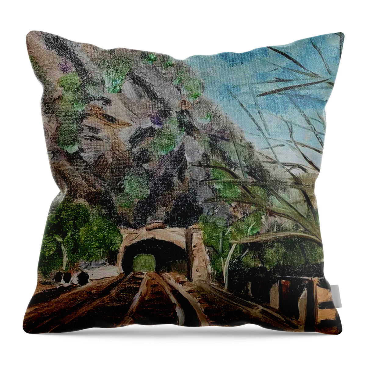  Throw Pillow featuring the painting Harpers Ferry 1 by John Macarthur