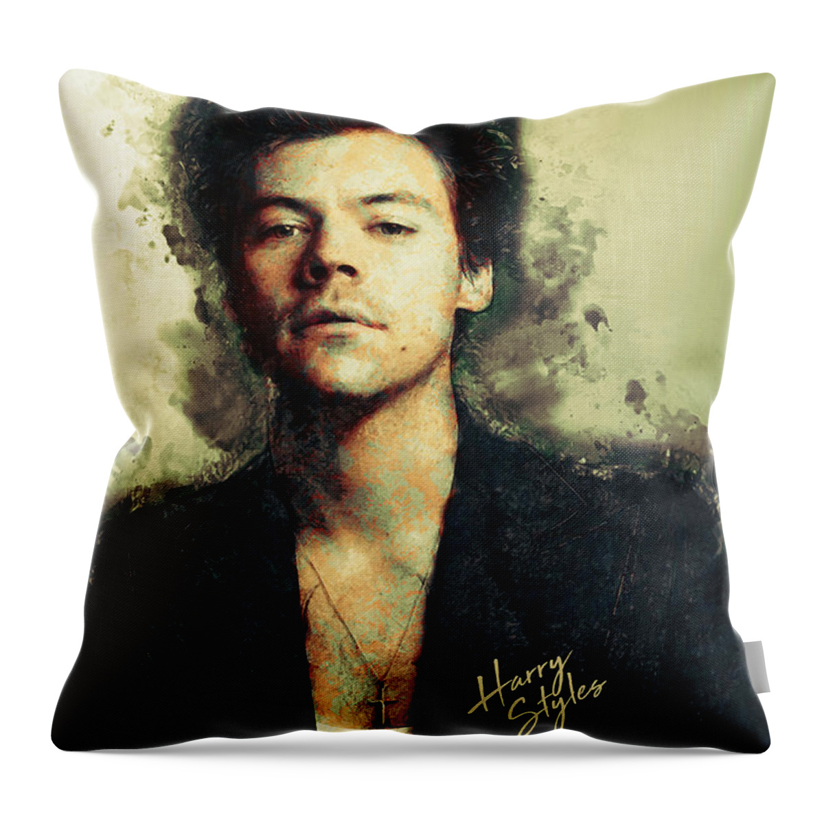 Harry Styles Throw Pillow featuring the digital art Harry Styles - Vintage, Victorian Style Painting 01 by Studio Grafiikka