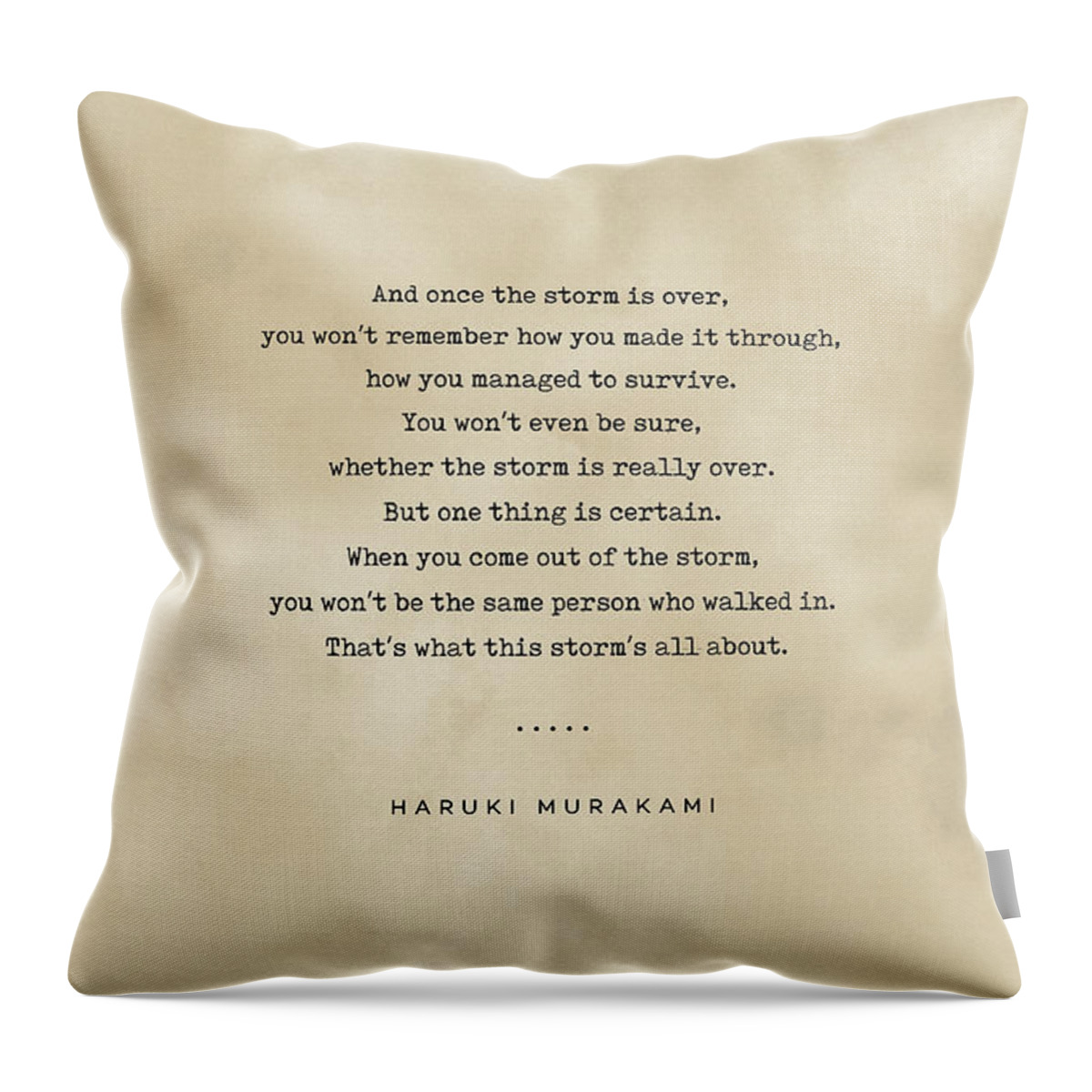 Haruki Murakami Throw Pillow featuring the mixed media Haruki Murakami Quote 01 - Typewriter quote on Old Paper - Literary Poster - Book Lover Gift by Studio Grafiikka