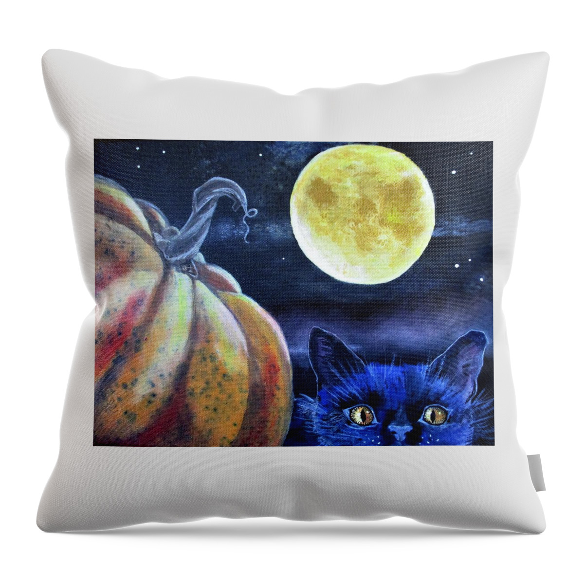 Harvest Moon Cat Blues Throw Pillow featuring the painting Harvest Moon Cat Blues by Lynn Raizel Lane
