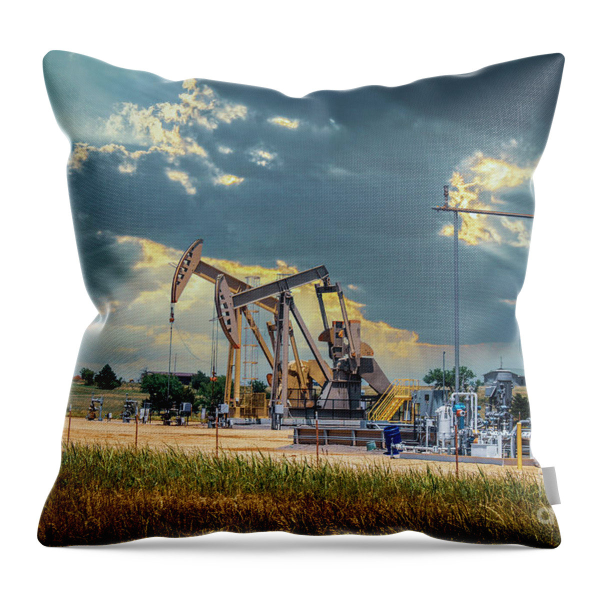 Tanks Throw Pillow featuring the photograph Harvesting Oil by Susan Vineyard