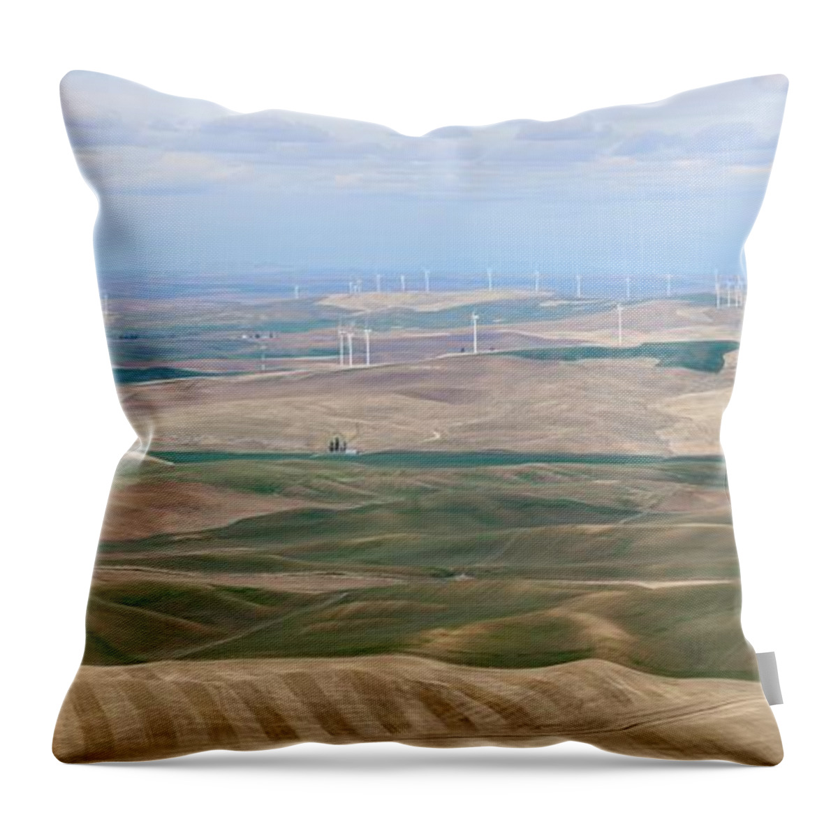 Wind Turbines Throw Pillow featuring the photograph Harvesting Wind on the Palouse by Carol Groenen