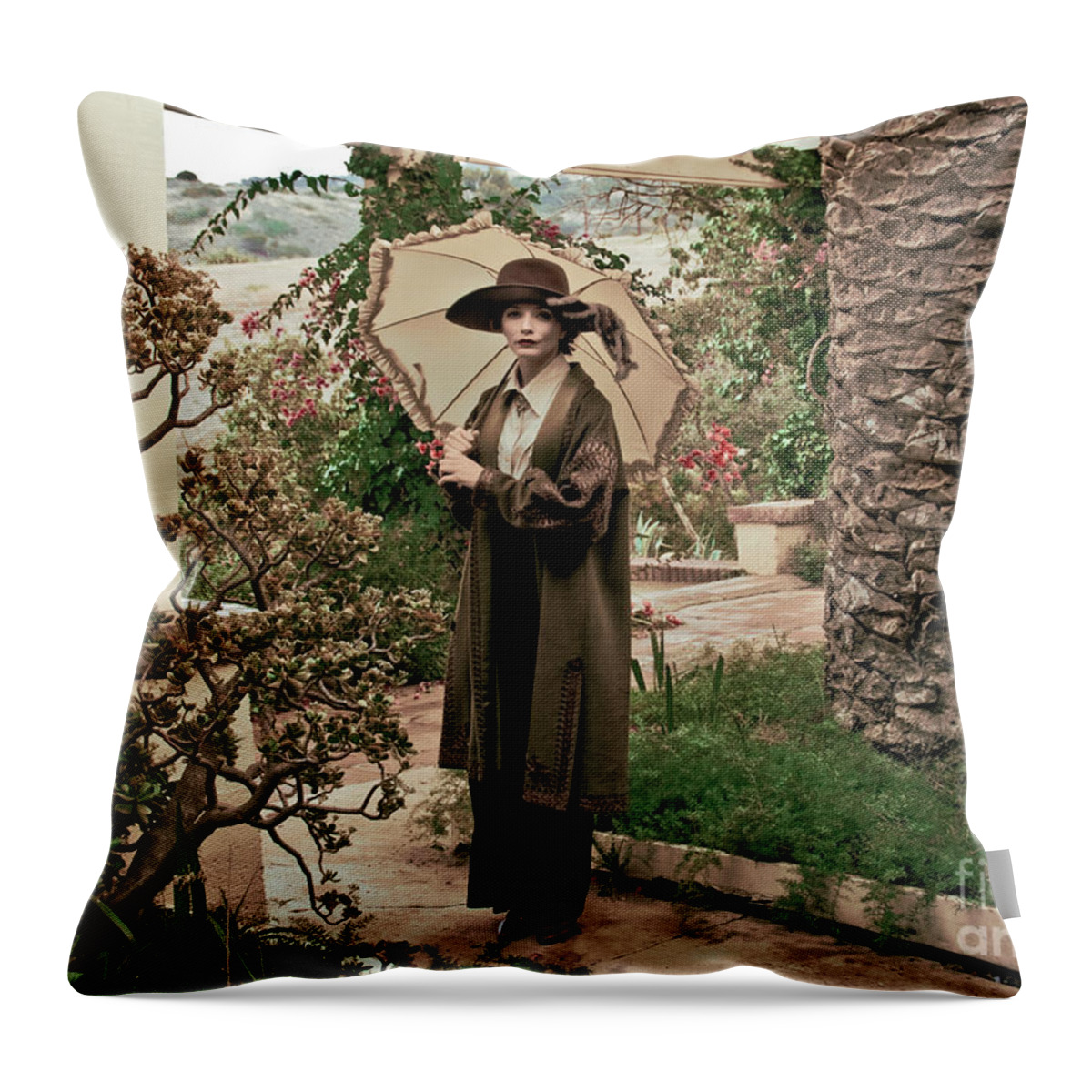Art & Collectibles Throw Pillow featuring the photograph Haunted by History Courtyard Garden Banning House Lodge by Sad Hill - Bizarre Los Angeles Archive