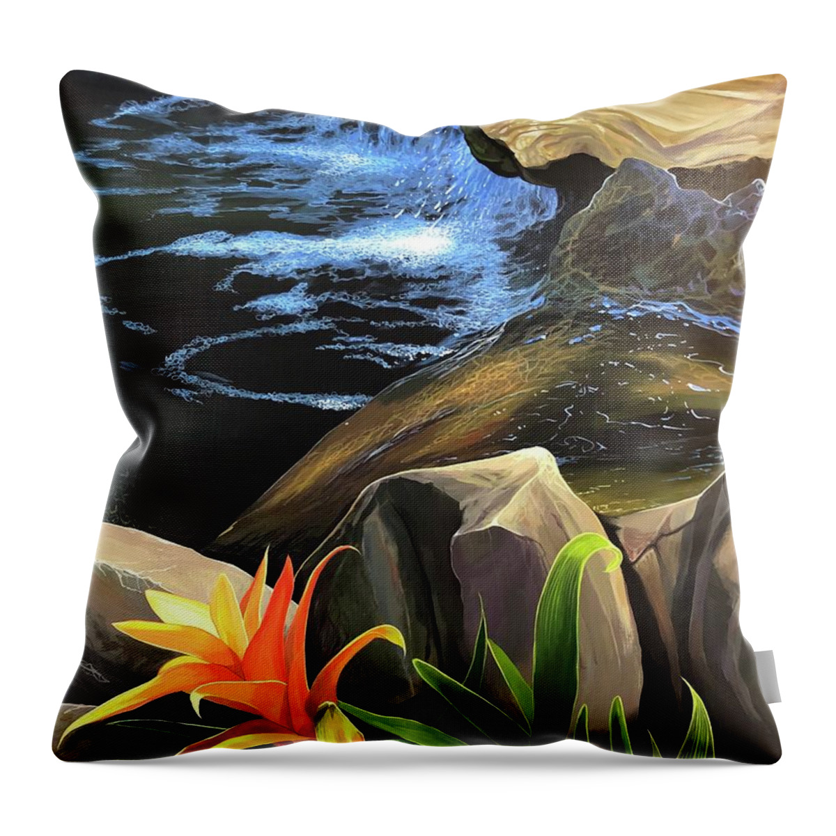 Waterfall Throw Pillow featuring the painting Haunted by Waters by Hunter Jay
