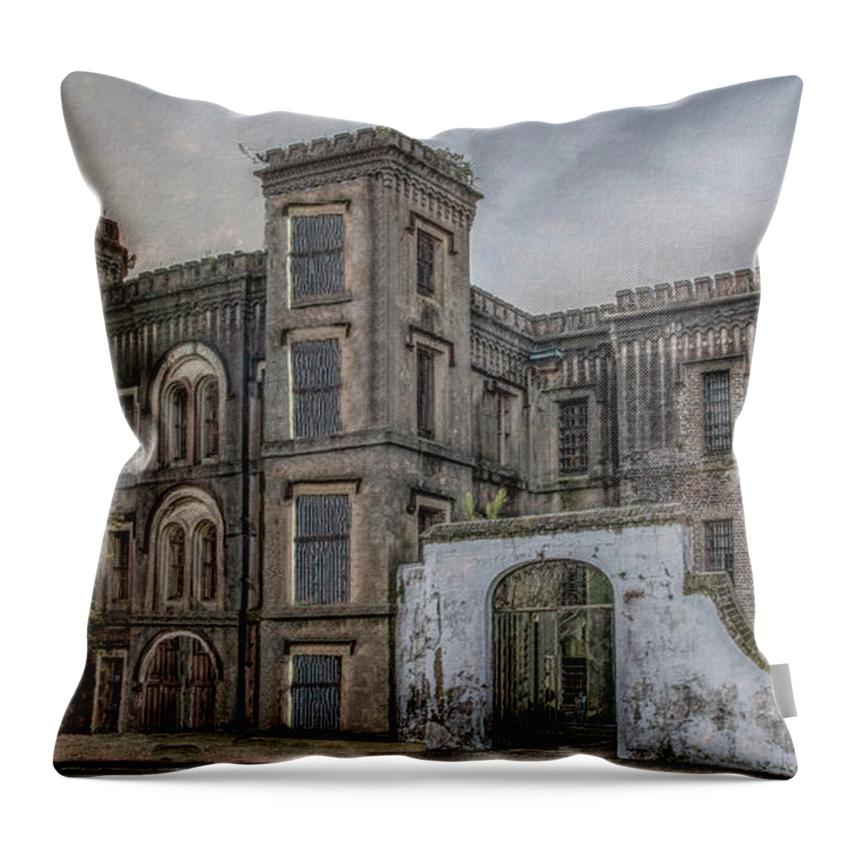 South Carolina Throw Pillow featuring the photograph Haunted Jail of Charleston, South Carolina by Marcy Wielfaert