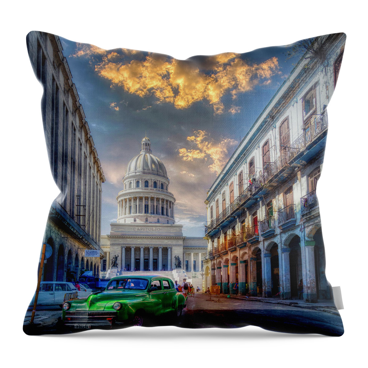 La Habana Throw Pillow featuring the photograph Havana, calle Brasil by Micah Offman