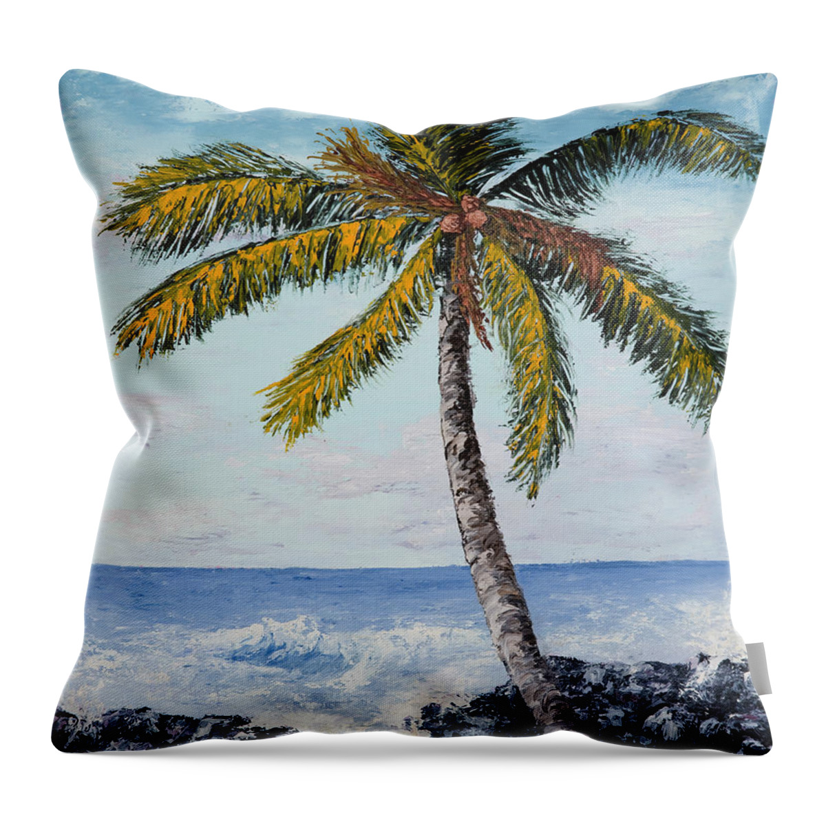 Seascape Throw Pillow featuring the painting Hawaiian Island Palm by Darice Machel McGuire
