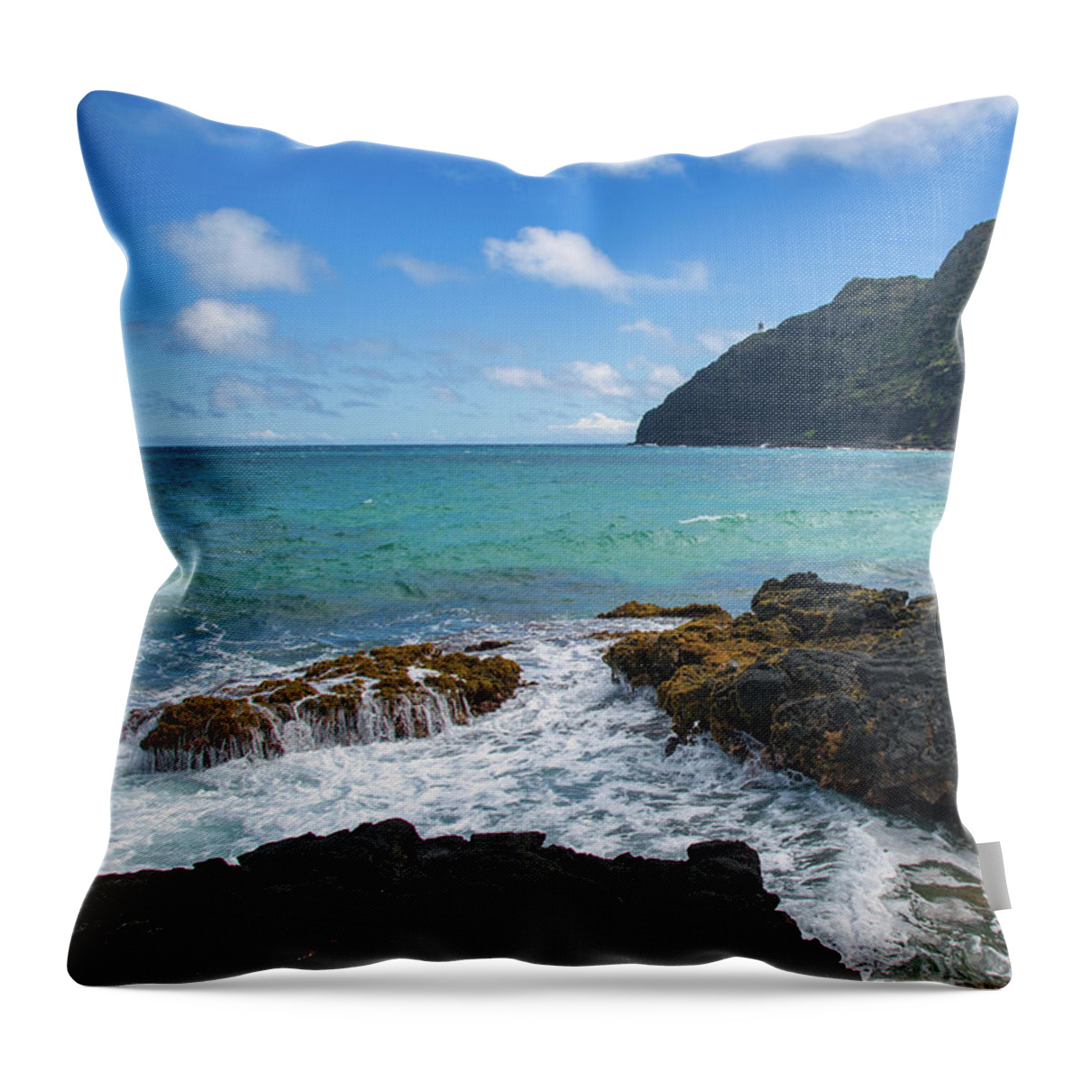 Beach Throw Pillow featuring the photograph Hawaiian Lighthouse in the Distance by Matthew DeGrushe