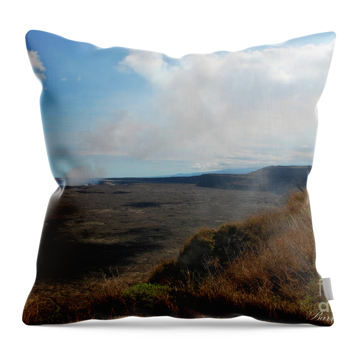 Landscape Throw Pillow featuring the photograph Hawaiian volcanic steam by Barry Bohn