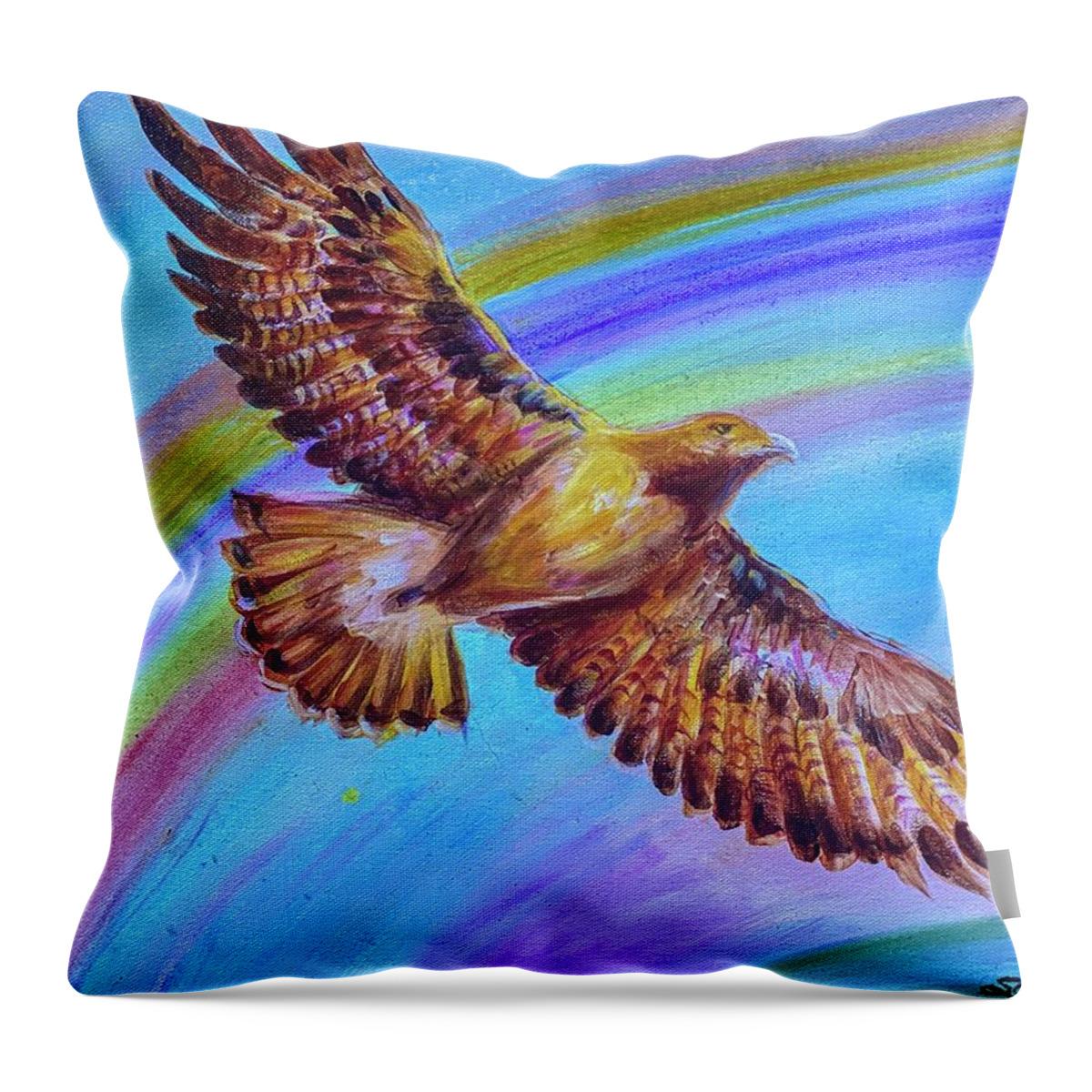 Masks Throw Pillow featuring the painting Hawk's View by Sofanya White