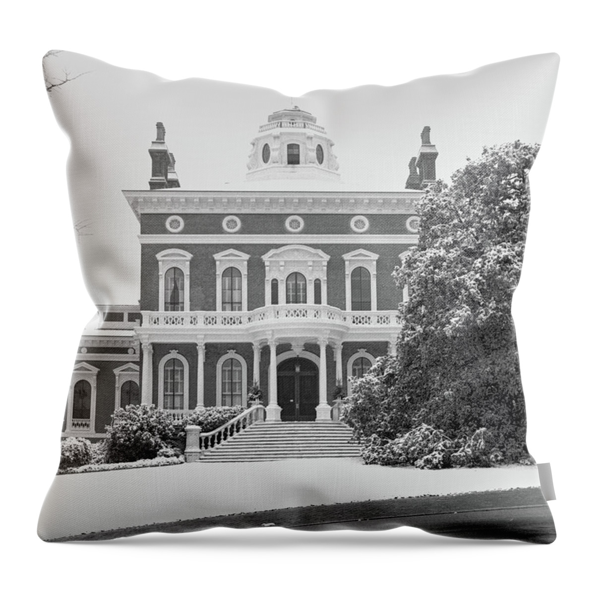 Georgia Throw Pillow featuring the photograph Hay House in Snow, 1982 by John Simmons