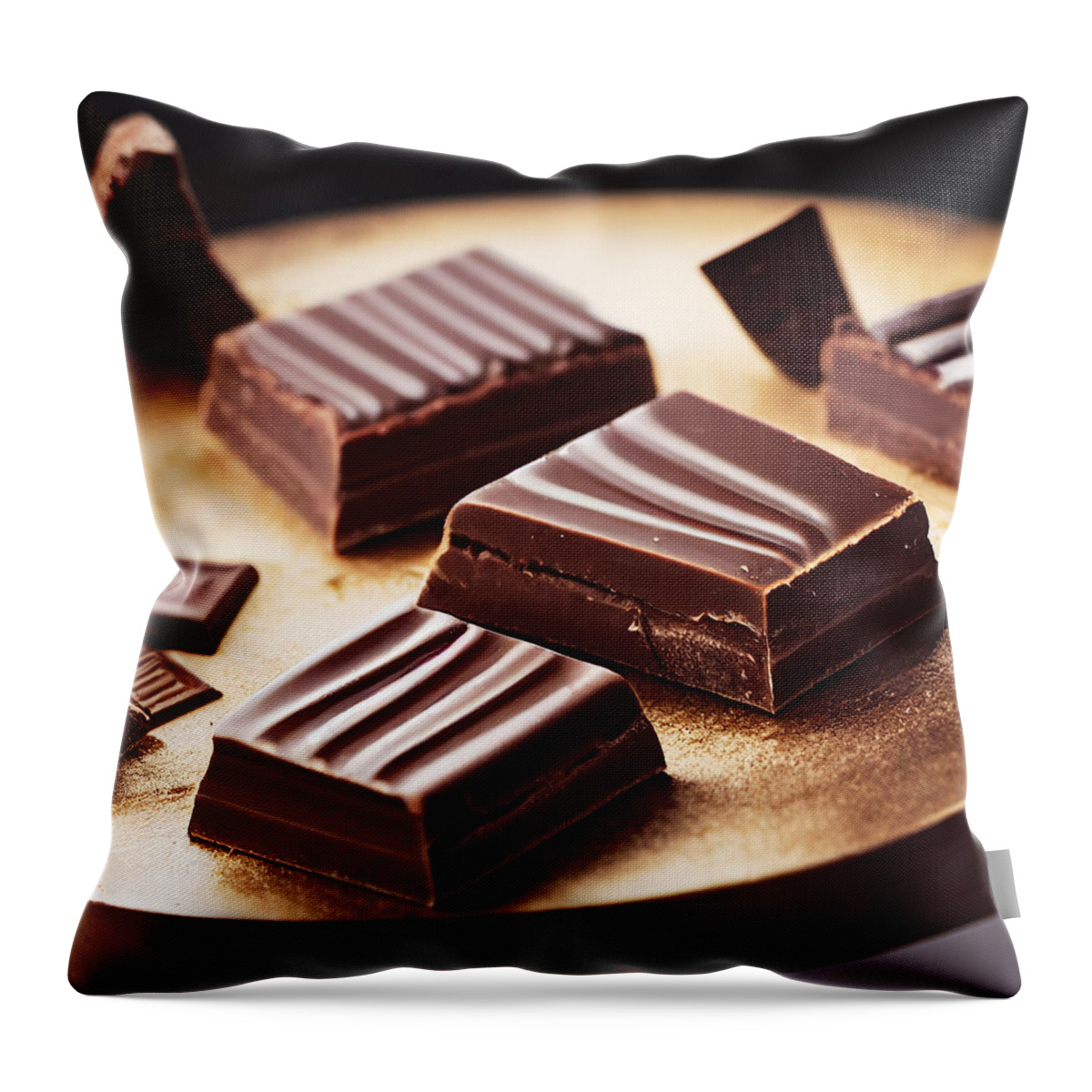 Hazlenut Chocolates On Gold Platter Throw Pillow featuring the digital art Hazlenut Chocolates On Gold Platter by Craig Boehman