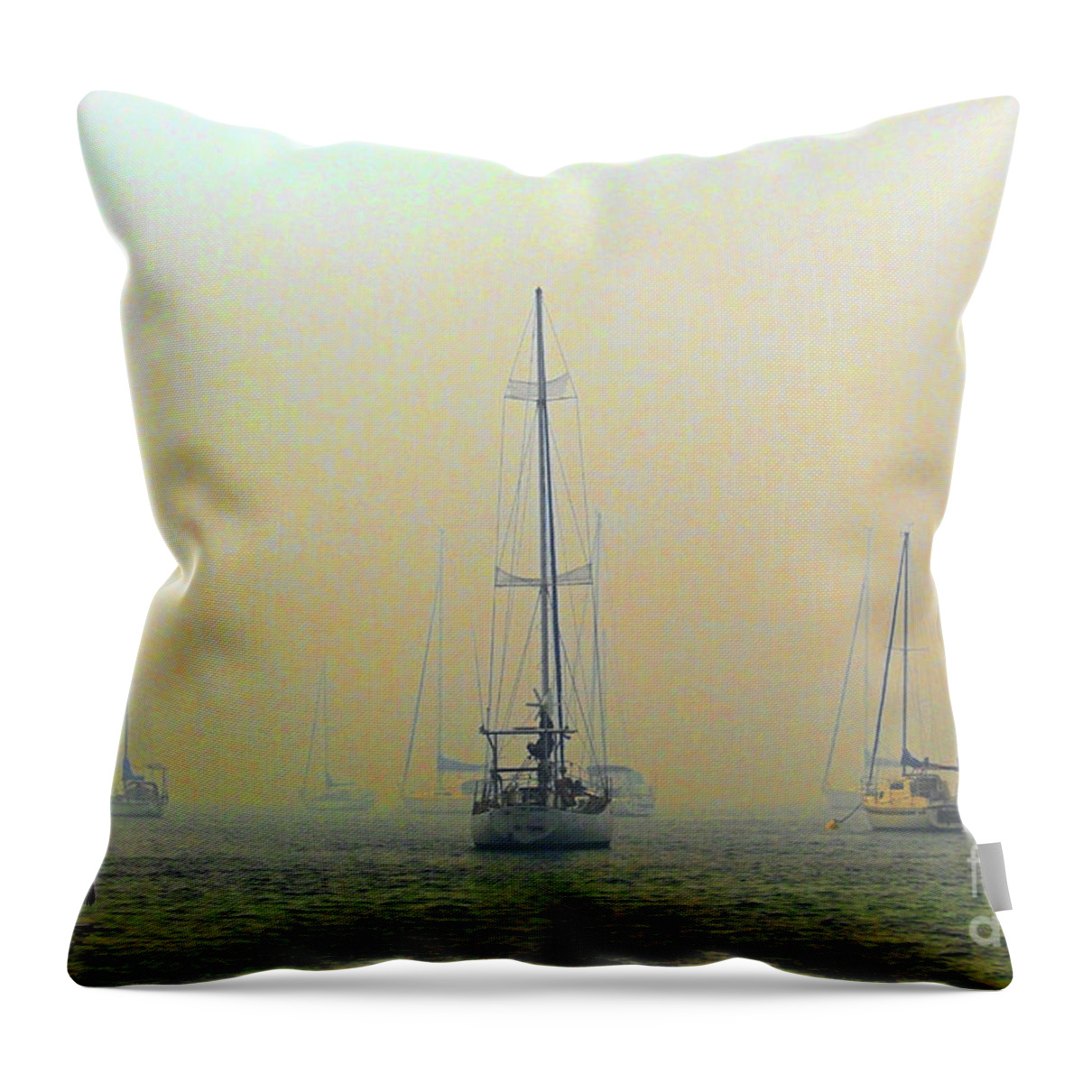 Yachts Water Throw Pillow featuring the digital art Hazy Days by Shadowlea Is
