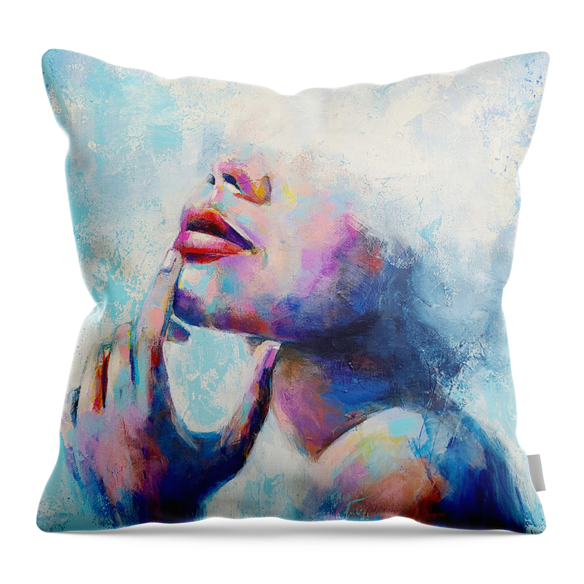 Head Throw Pillow featuring the painting Head On The Clouds by Luzdy Rivera