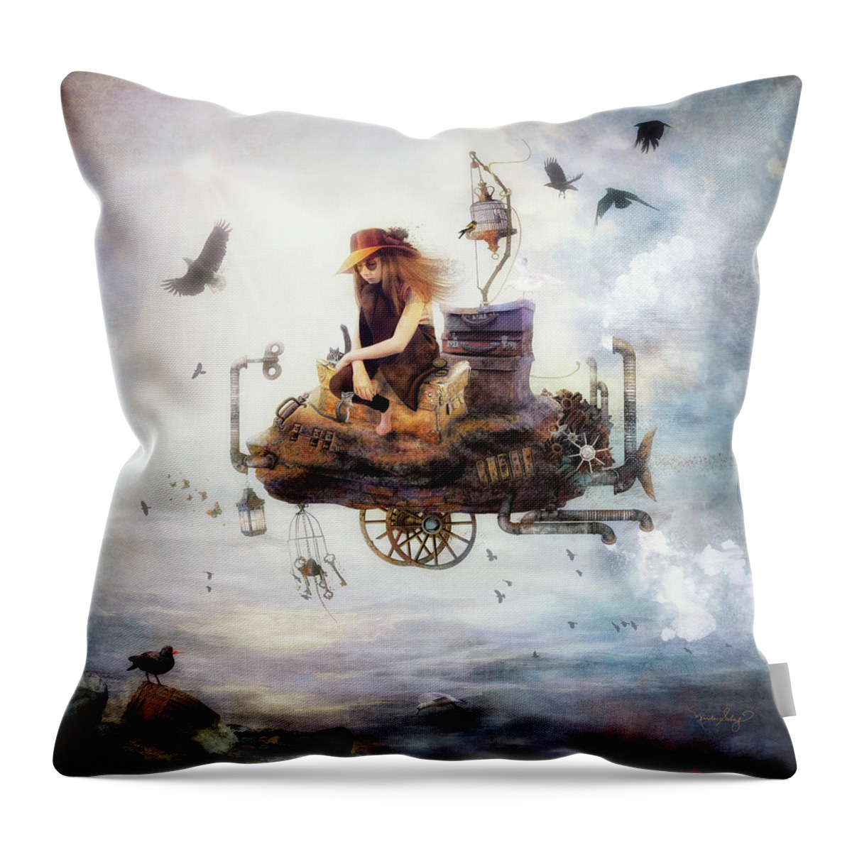 Steampunk Throw Pillow featuring the digital art Heading Home by Merrilee Soberg