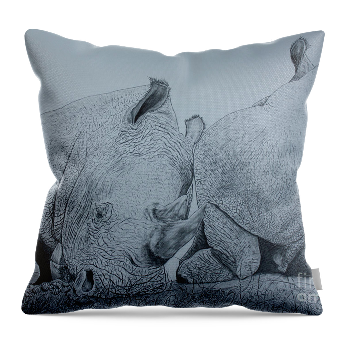 Rhinoceros Throw Pillow featuring the drawing Heads or Tails by David Joyner