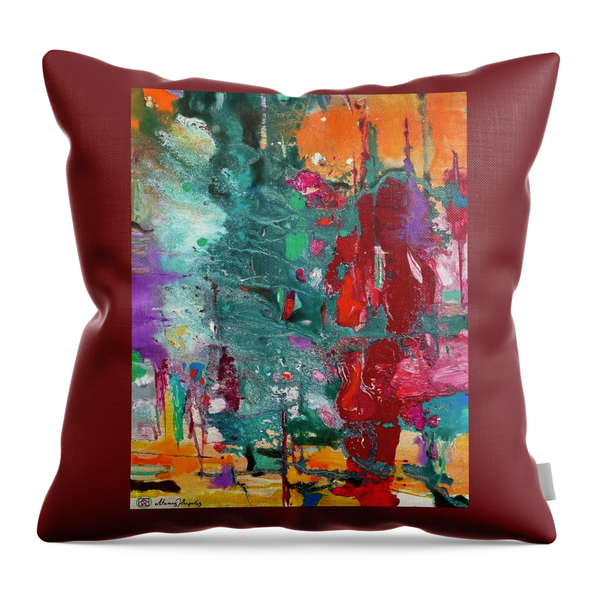 Abstract Throw Pillow featuring the painting Healing by Atanas Karpeles