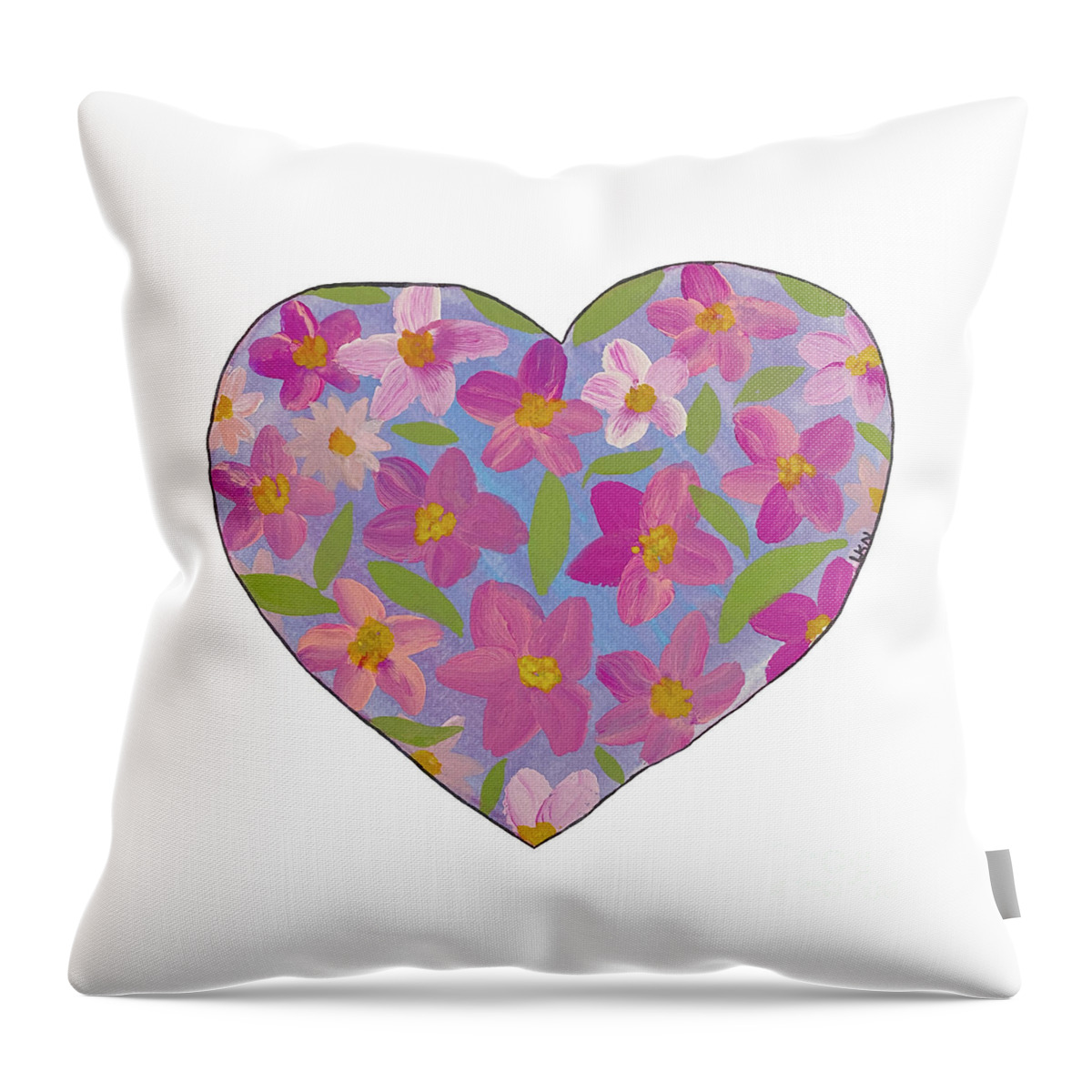 Valentine's Day Throw Pillow featuring the mixed media Heart with Flowers by Lisa Neuman