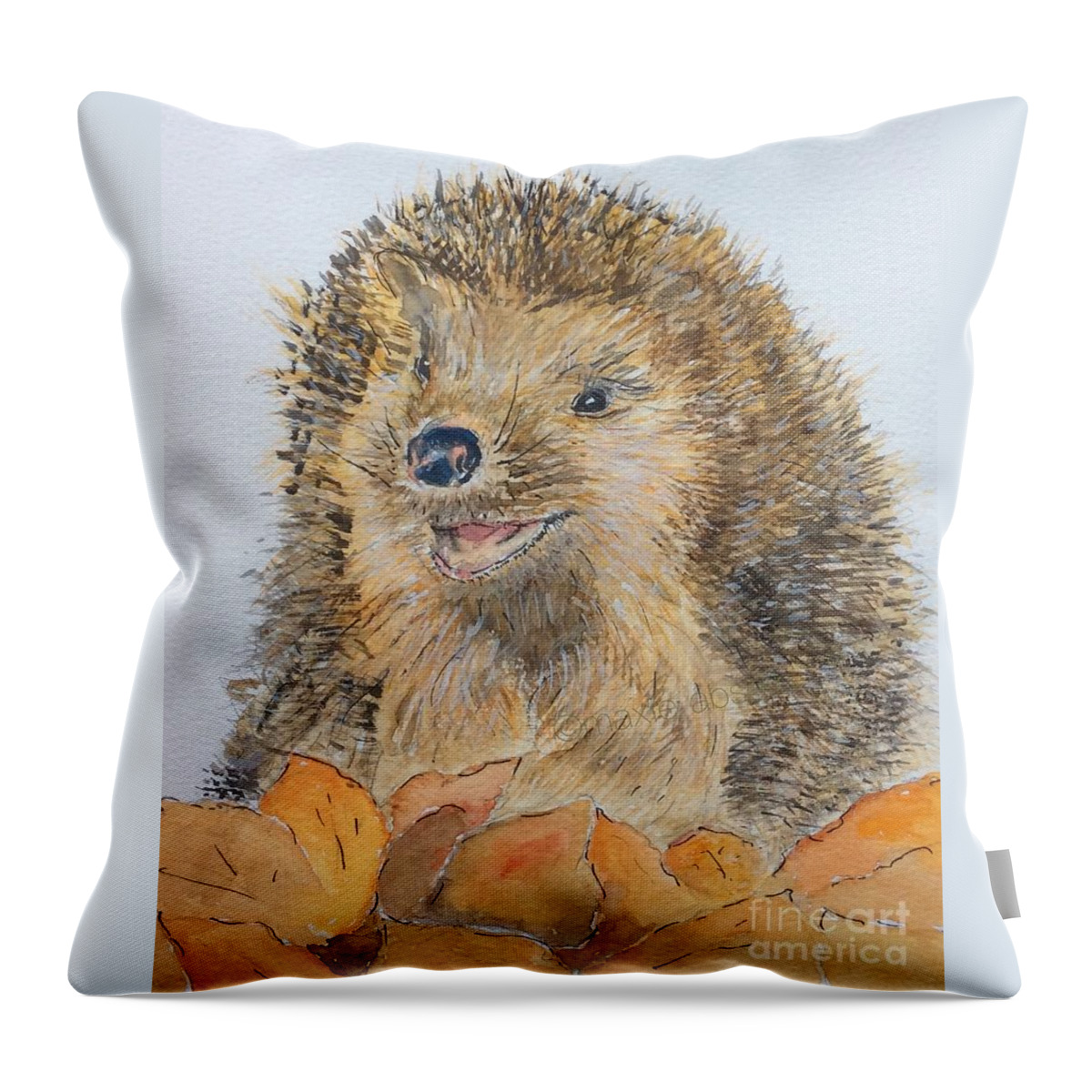 Hedgehog Throw Pillow featuring the painting Hearty Hedgehog by Maxie Absell