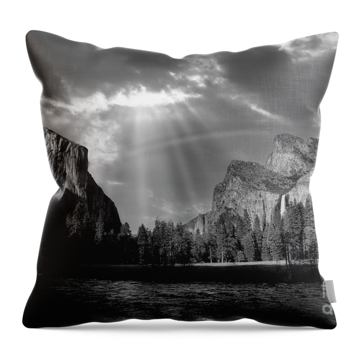 Yosemite National Park Throw Pillow featuring the photograph Heaven's Gate Yosemite California BW by Chuck Kuhn