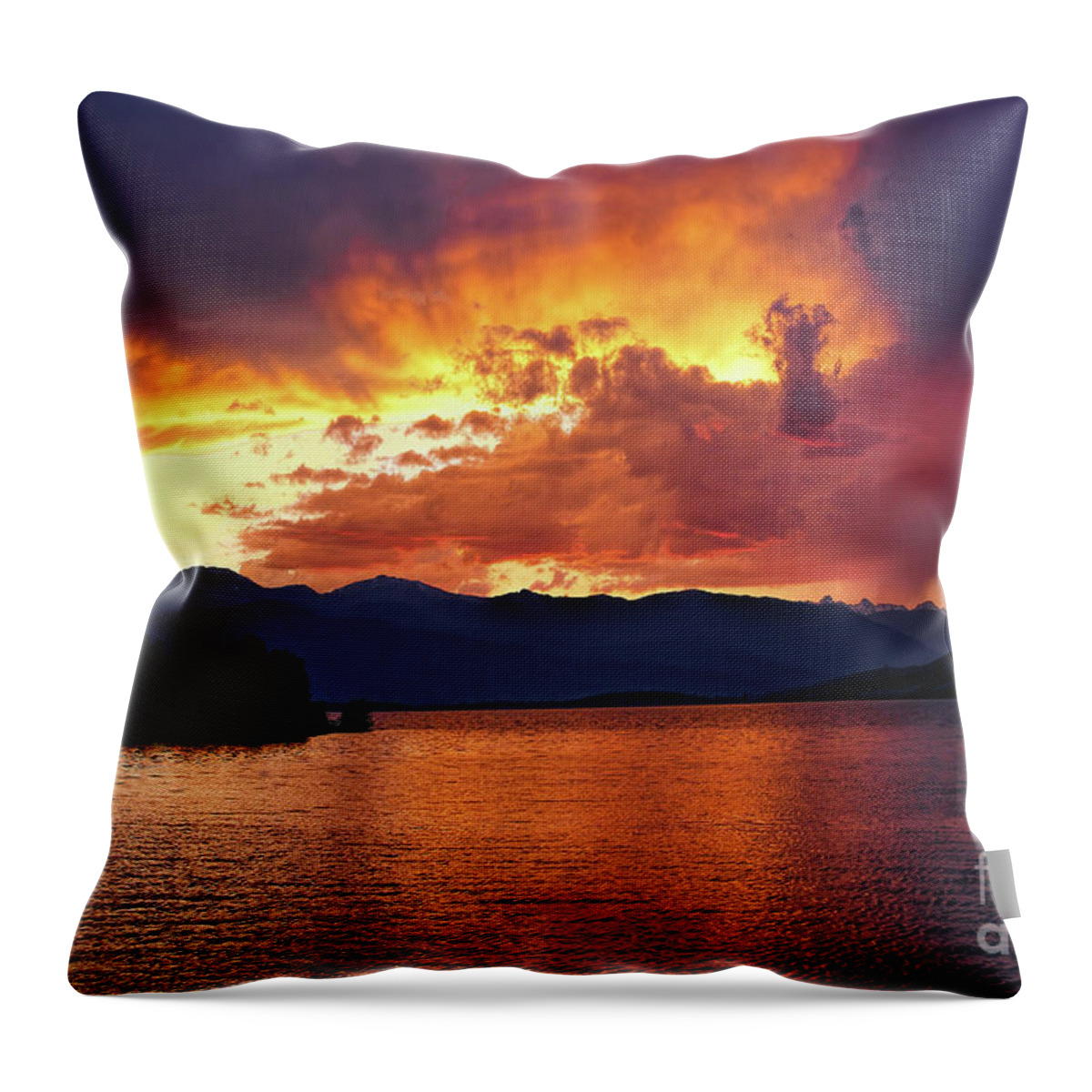 Hebgen Lake Sunset Throw Pillow featuring the photograph Hebgen Lake Sunset by Jemmy Archer