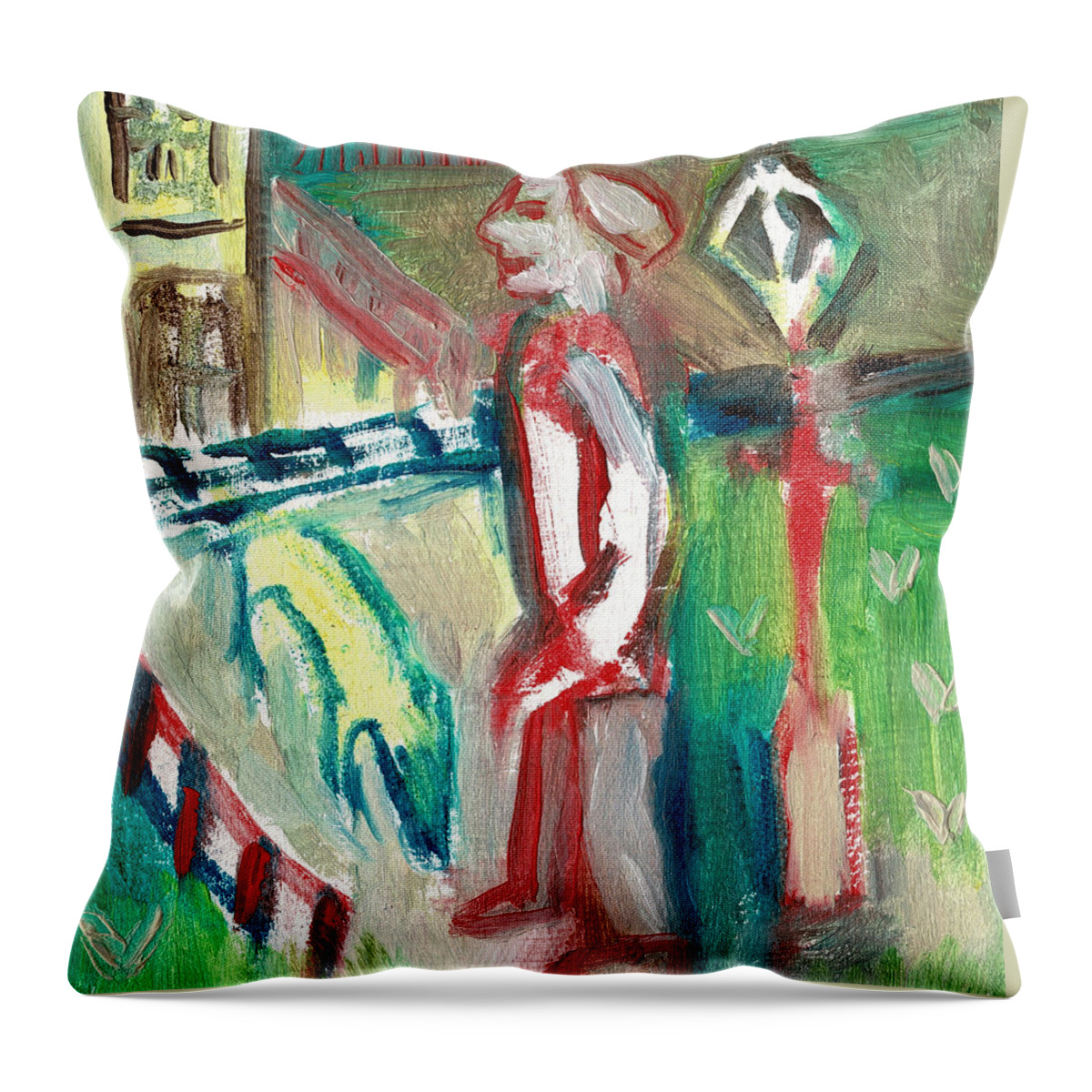 Oil Painting Throw Pillow featuring the painting Heckel's Horse Jr. Lamp Post by Edgeworth Johnstone