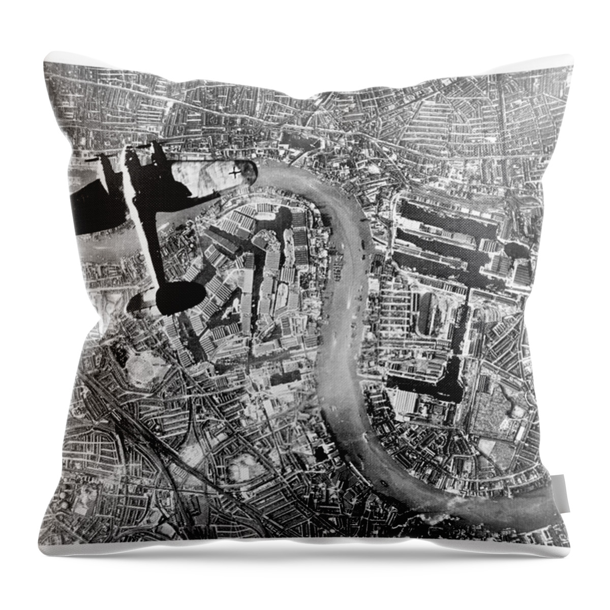 German Throw Pillow featuring the photograph Heinkel Over Wapping by Chris Smith