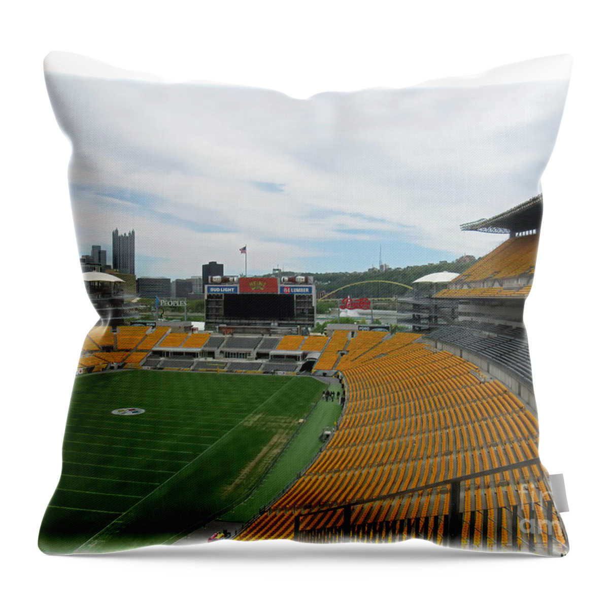 Heinz Stadium Throw Pillow featuring the photograph Heinz Stadium with Pittsburgh Skyline by Roberta Byram