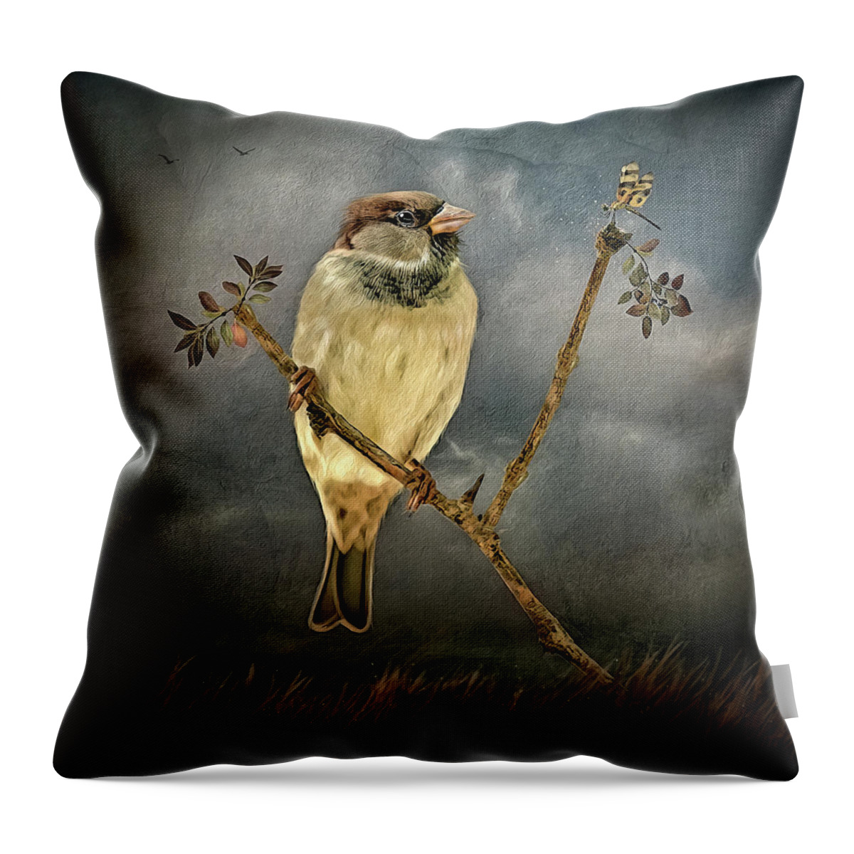 Sparrow Throw Pillow featuring the digital art Hello Little Dragonfly by Maggy Pease