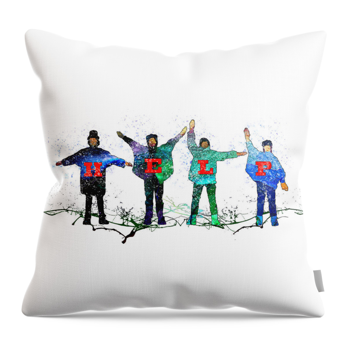 Watercolour Throw Pillow featuring the painting Help The Beatles 02 by Miki De Goodaboom