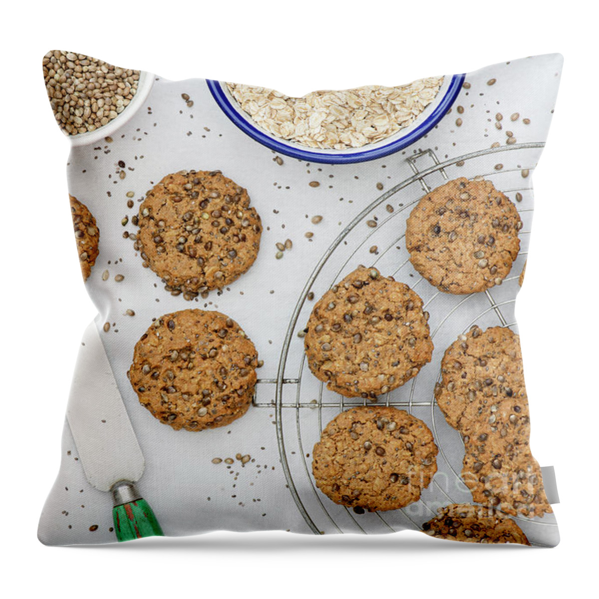Biscuit Throw Pillow featuring the photograph Hemp and Chia Seed Cookies by Tim Gainey