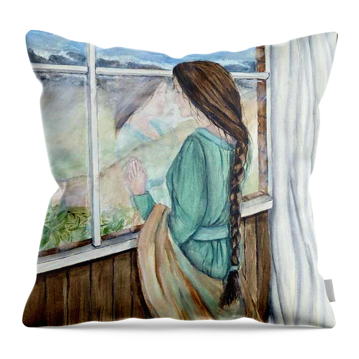Young Girl Throw Pillow featuring the painting Her Dreams Are Out There by Kelly Mills