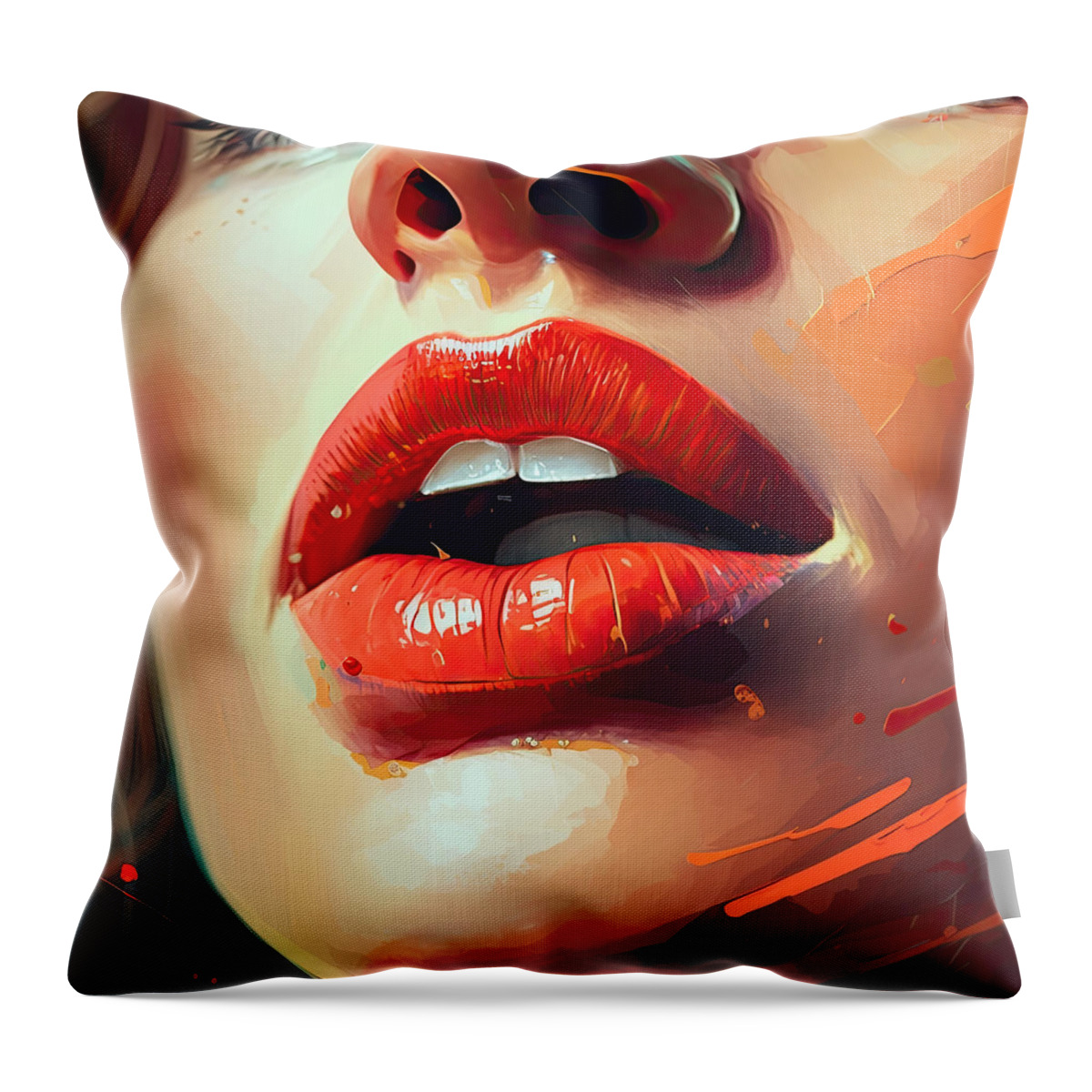 Beauty Throw Pillow featuring the painting Her Lips by My Head Cinema