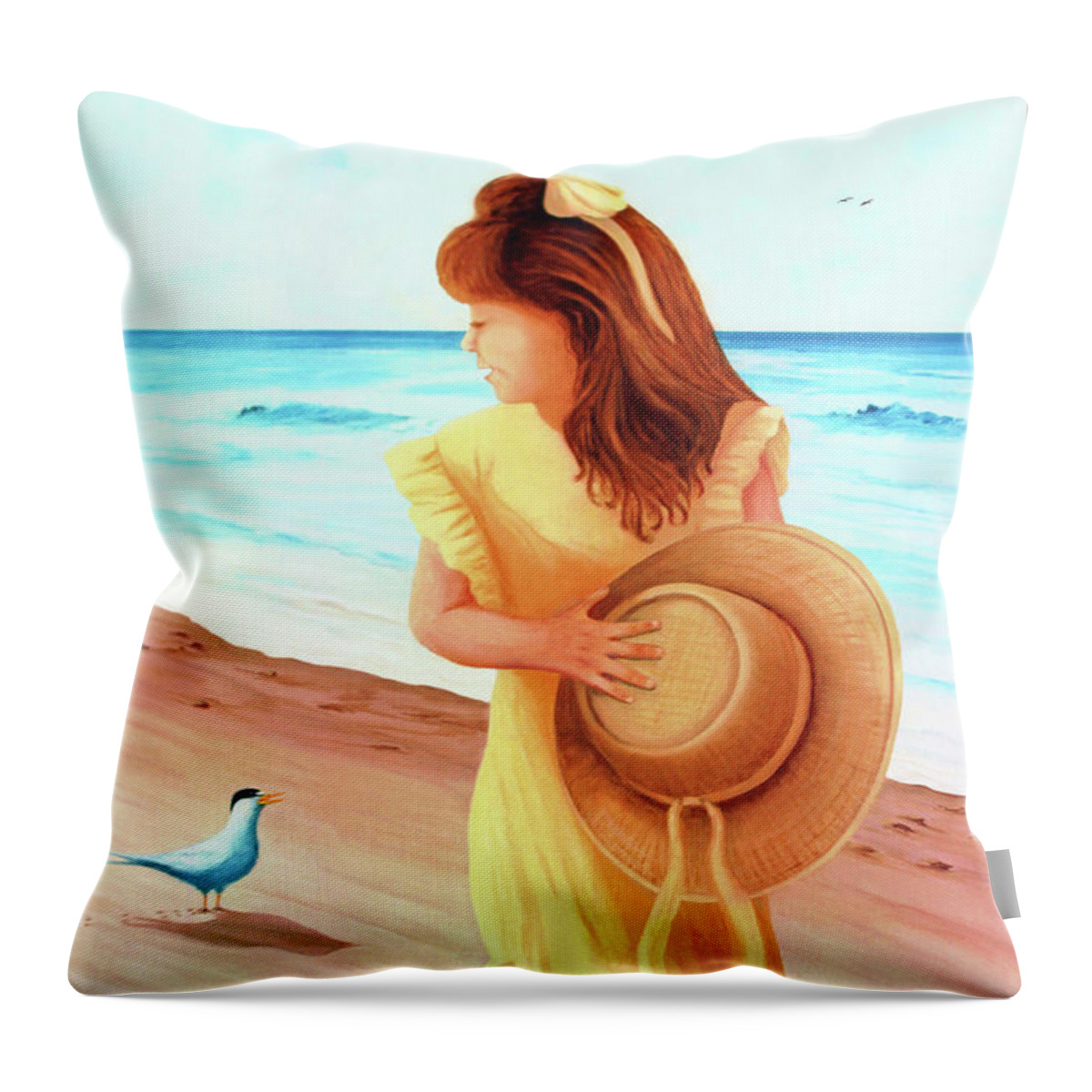 Art For Kids Room Throw Pillow featuring the painting HER TERN -Prints from oil painting by Mary Grden