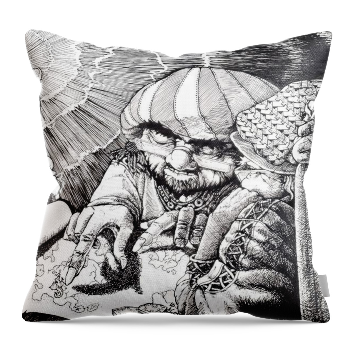 Dragons Throw Pillow featuring the drawing Here Be Dragons by Merana Cadorette