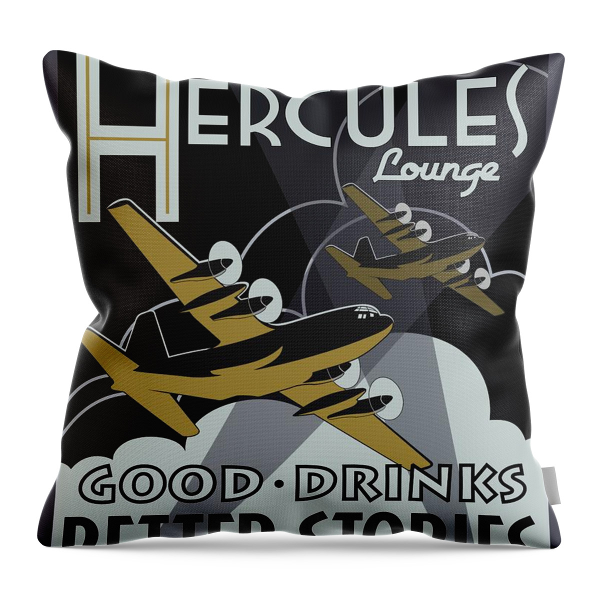 C-130 Hercules Throw Pillow featuring the digital art Herk Deco - Mango Edition by Michael Brooks