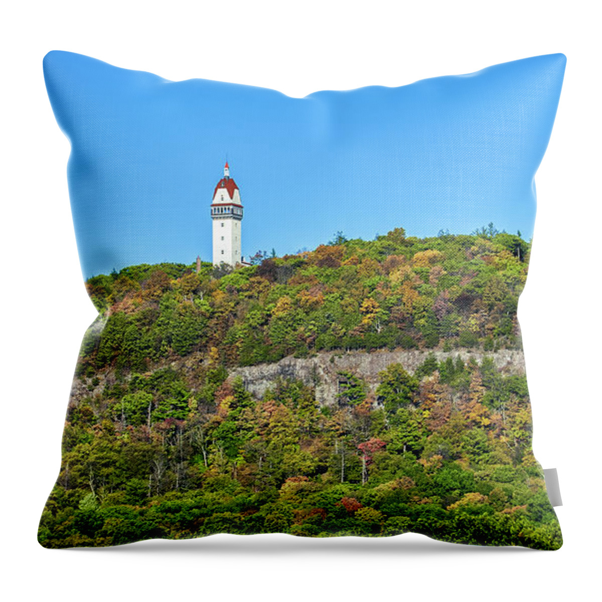 Talcott Mountain State Park Throw Pillow featuring the photograph Heublein Tower in the Fall by Lorraine Cosgrove