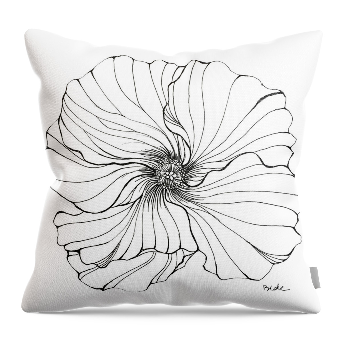 Hibiscus Pen Drawing Black White Vellum Kauai Hawaii Throw Pillow featuring the drawing Hibiscus by Catherine Bede