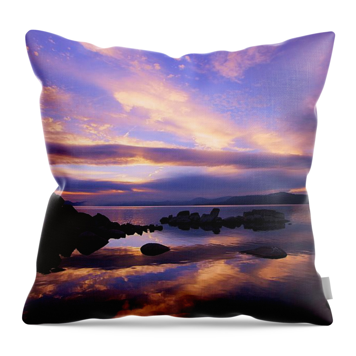 Lake Tahoe Throw Pillow featuring the photograph Hidden Beach Sunset Surprise by Sean Sarsfield