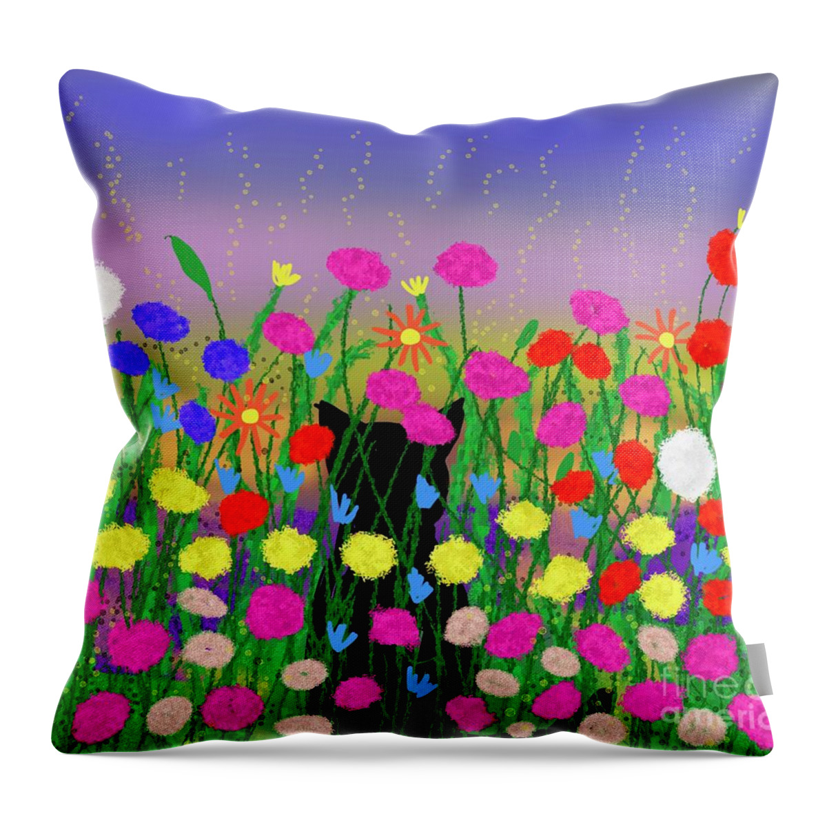 Colourful Throw Pillow featuring the digital art Hiding amongst the flowers by Elaine Hayward