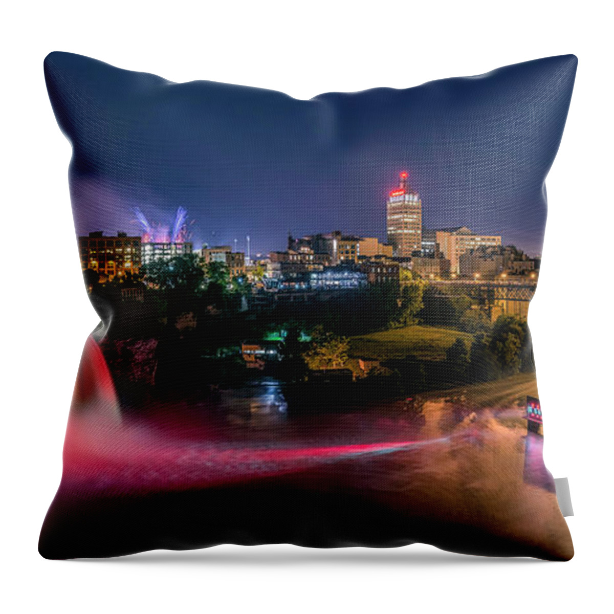 Landscape Throw Pillow featuring the photograph High Falls Light Show by Mark Papke